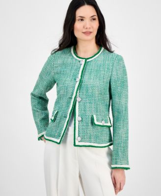T Tahari - Women's Crewneck Button-Front Long-Sleeve Jacket