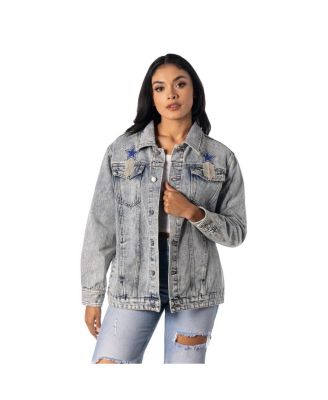 The Wild Collective - Women's  Dallas Cowboys Rhinestone Denim Sequin Fringe Button-Up Jacket