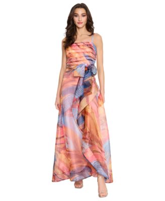 Tahari ASL - Women's Ruched-Bodice Sash-Waist Crossover-Skirt Dress
