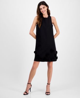 Anne Klein - Women's Jewel-Neck Rosette-Trim Shift Dress