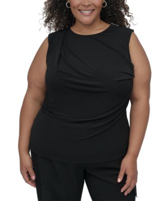 DKNY - Plus Size Gathered Zip-Shoulder Sleeveless Blouse