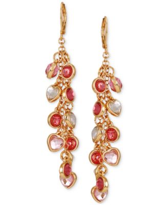 GUESS - Gold-Tone Crystal Heart & Stone Linear Earrings