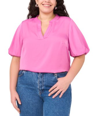 Vince Camuto - Plus Size Split-Neck Puffed-Sleeve Top