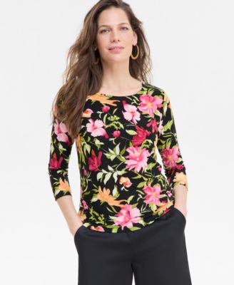 JM Collection - Women's Lisana Floral 3/4-Sleeve Top