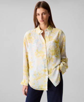 Calvin Klein - Women's Printed Classic Button-Front Shirt