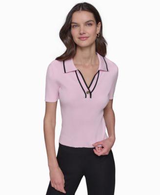 KARL LAGERFELD PARIS - Women's Contrast-Border Collared Knit Top