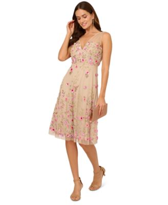 Adrianna Papell - Women's Beaded Mesh Midi Dress