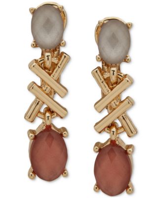 Anne Klein - Gold-Tone Pink Criss Cross Oval Linear Clip On Earrings