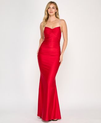Crystal Doll - Juniors' Rhinestone-Strap Lace-Up-Back Gown