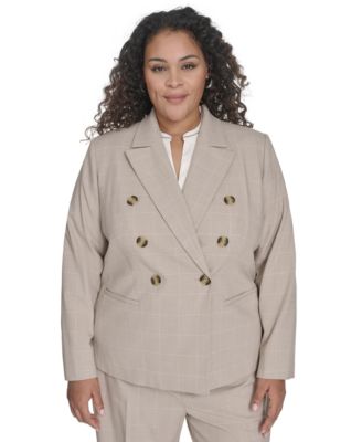 Calvin Klein - Plus Size Windowpane Double-Breasted Jacket