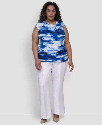 DKNY - Plus Size Printed Asymmetric-Neck Sleeveless Top