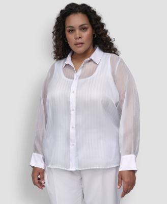DKNY - Plus Size Striped Button-Front Shirt
