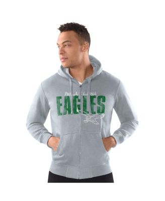 Starter - Men's Heather Gray Philadelphia Eagles Distressed Classic Full-Zip Hoodie