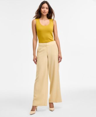 Tahari ASL - Women's Pinstriped Mid Rise Wide-Leg Pants