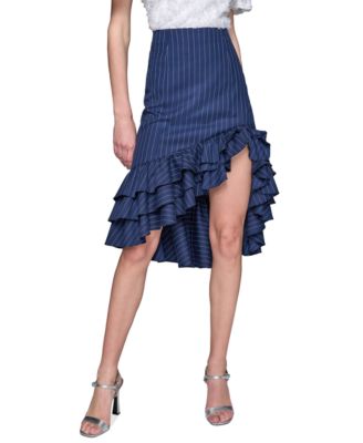 KARL LAGERFELD PARIS - Women's Pinstriped Asymmetrical Ruffled Skirt