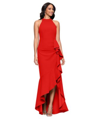 Betsy & Adam - Petite Ruffled High-Low Sleeveless Gown