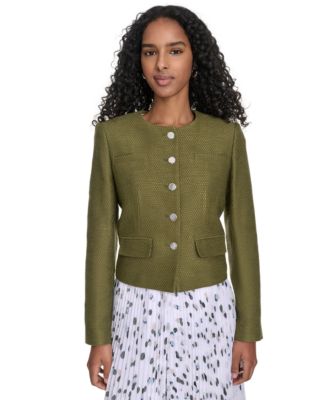 Calvin Klein - Women's Tweed Collarless Button-Front Jacket