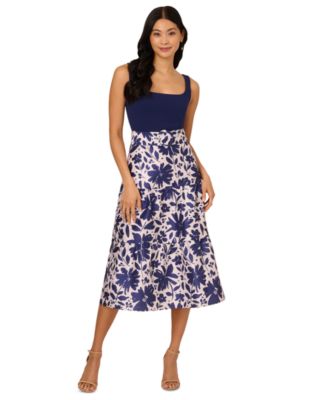 Adrianna Papell - Women's Mixed-Media Sleeveless Midi Dress