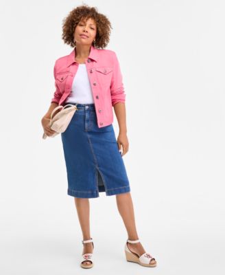 Style & Co - Women's High-Front Center-Slit Denim Midi Skirt
