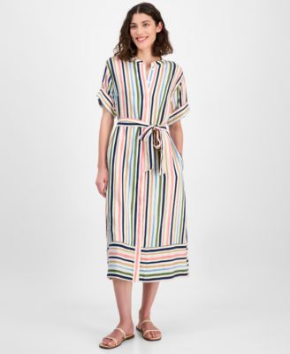 Nautica Jeans - Women's Striped Belted Midi Dress