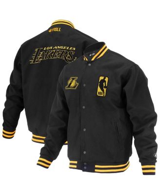 FISLL - Men's and Women's Black Los Angeles Lakers Logo Man Shadow Collection Full-Snap Varsity Jacket