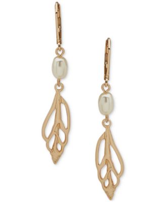 Anne Klein - Gold-Tone Imitation Pearl Shell Linear Drop Earrings