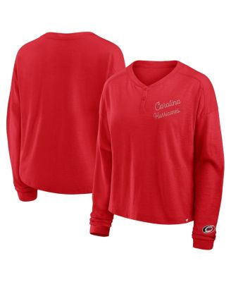 Fanatics - Women's Red Carolina Hurricanes Oversized All Out Effort Long Sleeve Henley T-Shirt