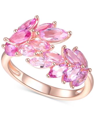 Macy's - Lab-Grown Pink Sapphire Leaf Statement Ring (2 ct. t.w.) in 14k Gold-Plated Sterling Silver