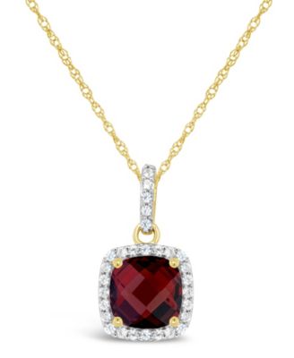 Macy's - Gemstone and Lab Grown White Sapphire (1/6 ct. t.w.) Pendant Necklace in 10k Yellow Gold