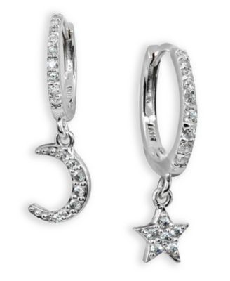 Giani Bernini - Cubic Zirconia Moon & Star Charm Drop Huggie Hoop Earring in Sterling Silver or 18k Gold Plated Sterling Silver