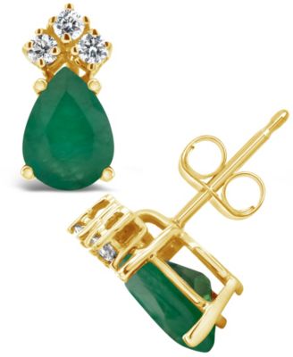Macy's - Emerald (1-3/8 ct. t.w.) and Diamond (1/8 ct. t.w.) Stud Earrings in 14k Yellow Gold (Also in Sapphire)