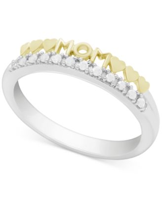 Macy's - Diamond Mom Heart Ring (1/10 ct. t.w.) in Sterling Silver & Gold-Plate
