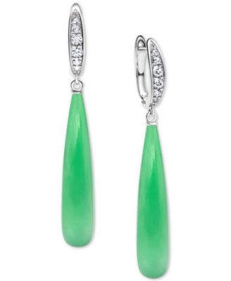 Macy's - Dyed Green Jade & White Zircon (7/8 ct. t.w.) Briolette Drop Earrings in Sterling Silver