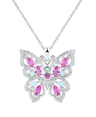 Macy's - Multi-Gemstone (1-1/2 ct. t.w.) & Cubic Zirconia Butterfly 18" Pendant Necklace in Sterling Silver