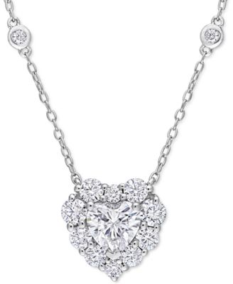 Macy's - Lab-Grown Moissanite Heart Halo 18" Pendant Necklace (2 ct. t.w.) in Sterling Silver