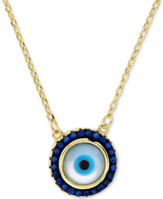Macy's - Cubic Zirconia & Enamel Evil Eye Halo Pendant Necklace in 14k Gold-Plated Sterling Silver, 16" + 1" extender