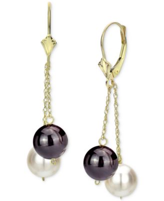Macy's - Onyx & Cultured Freshwater Pearl (8mm) Chain Drop Earrings in 14k Gold (Also in Jade, Tiger Eye, Lapis Lazuli, Rose Quartz, Turquoise, Garnet, & Malachite)