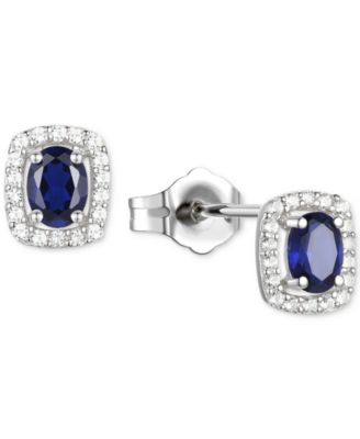 Macy's - Amethyst (1/4 ct. t.w.) & Lab-Grown White Sapphire (1/8 ct. t.w.) Oval Halo Stud Earrings in Sterling Silver (Also in Additional Gemstones)