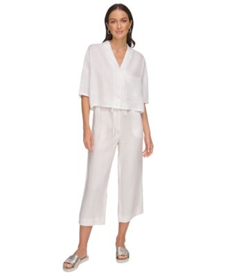 DKNY - Women's Button-Front Dolman-Sleeve Linen Top