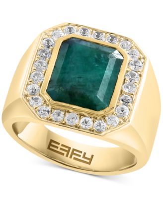 EFFY Collection - Emerald (5-1/2 ct. t.w.) & White Sapphire (3/4 ct. t.w.) Halo Ring in 14k Gold-Plated Sterling Silver
