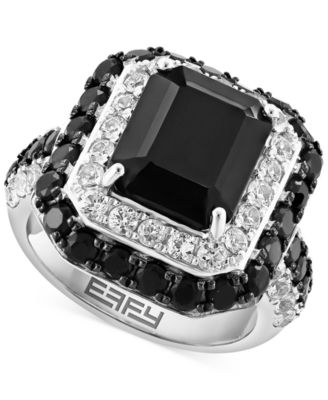 EFFY Collection - Onyx & White Topaz (1-1/2 ct. t.w.) Halo Ring in Sterling Silver