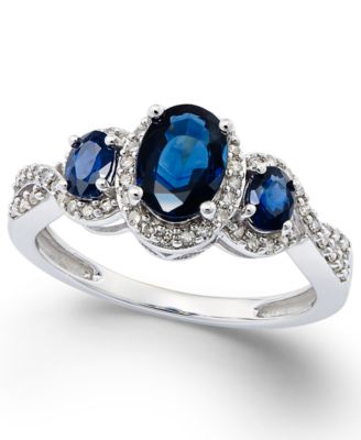 Macy's - Emerald (1 ct. t.w.) & Diamond (1/4 ct. t.w.) 3-Stone Ring in 14k Gold (Also in Sapphire, Ruby & Tanzanite)