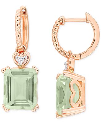 Macy's - Green Quartz (6-3/8 ct. t.w.) & White Topaz (1/20 ct. t.w.) Heart Dangle Drop Earrings in Rose-Plated Sterling Silver