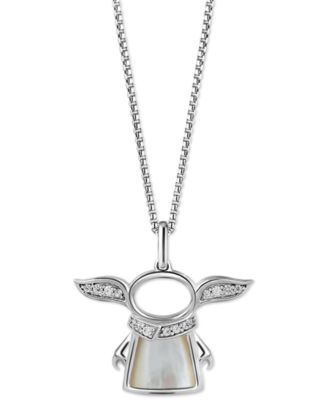 Wonder Fine Jewelry - Mother of Pearl & Diamond (1-1/10 ct. t.w.) Grogu 18" Pendant Necklace in Sterling Silver
