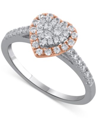 Macy's - Diamond Heart Cluster Ring (1/2 ct. t.w.) in 14k Rose & White Gold