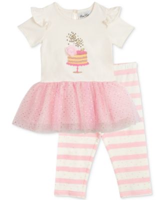 Rare Editions - Baby Girls Birthday Cake Tutu Top & Striped Leggings, 2 Piece Set