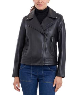 Michael Kors - Women's Asymmetric Leather Moto Coat