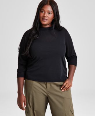 And Now This - Trendy Plus Size Funnel-Neck Long-Sleeve Top