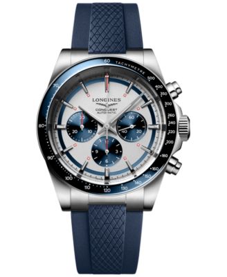 Longines - Men's Swiss Automatic Chronograph Conquest Blue Rubber Strap Watch 42mm
