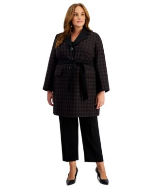 Le Suit - Plus Size Houndstooth Belted Pantsuit